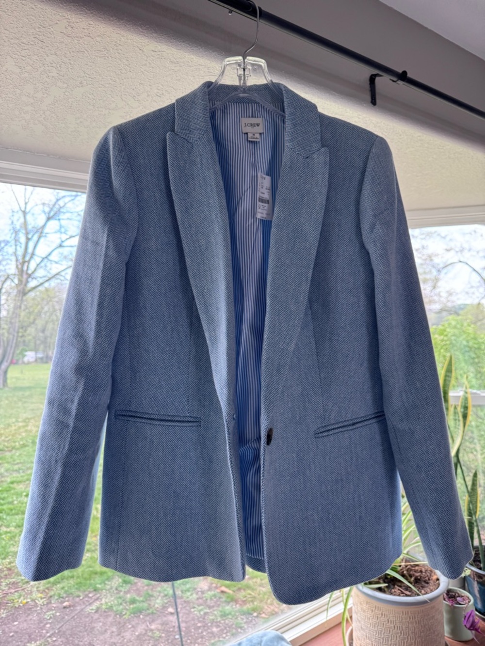 J. Crew Pale Blue Herringbone Single-Button Tailored Blazer - Picture 7 of 8